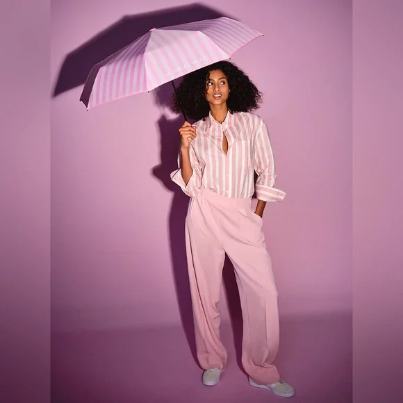 NWT Victoria’s Secret Classic Pink Striped Umbrella - Picture 7 of 9